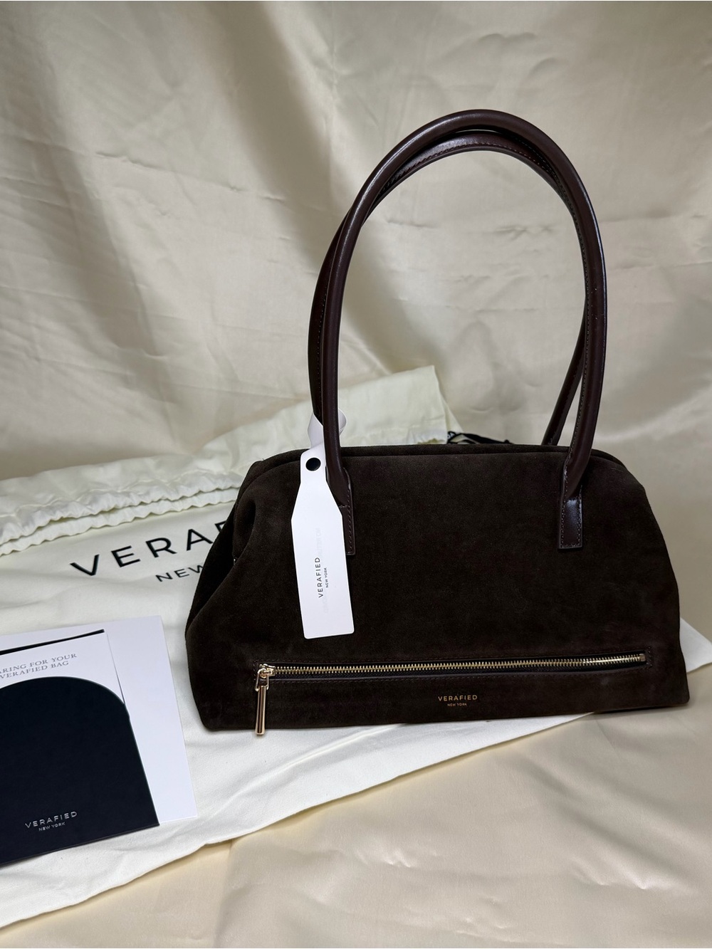 Verafied New York Medium Club Should Bag Espresso Suede NEW